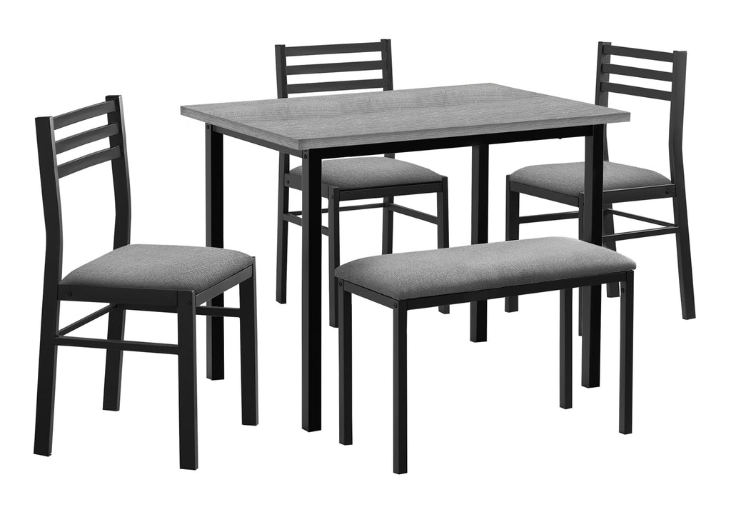 DINING SET - 5PCS SET / GREY TOP / BLACK METAL