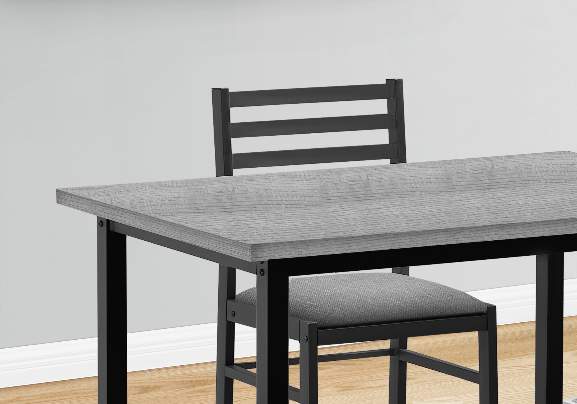 DINING SET - 5PCS SET / GREY TOP / BLACK METAL