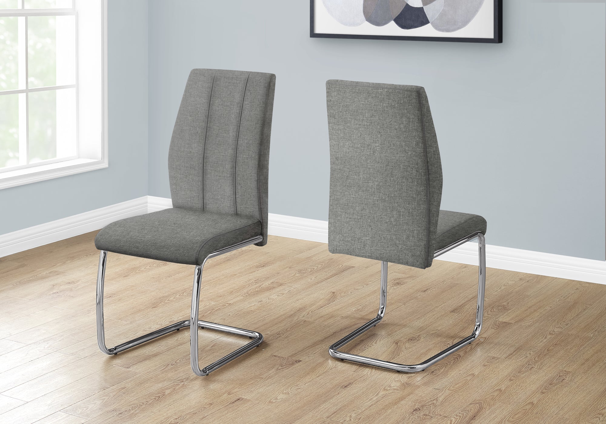 DINING CHAIR - 2PCS / 39""H / GREY FABRIC / CHROME