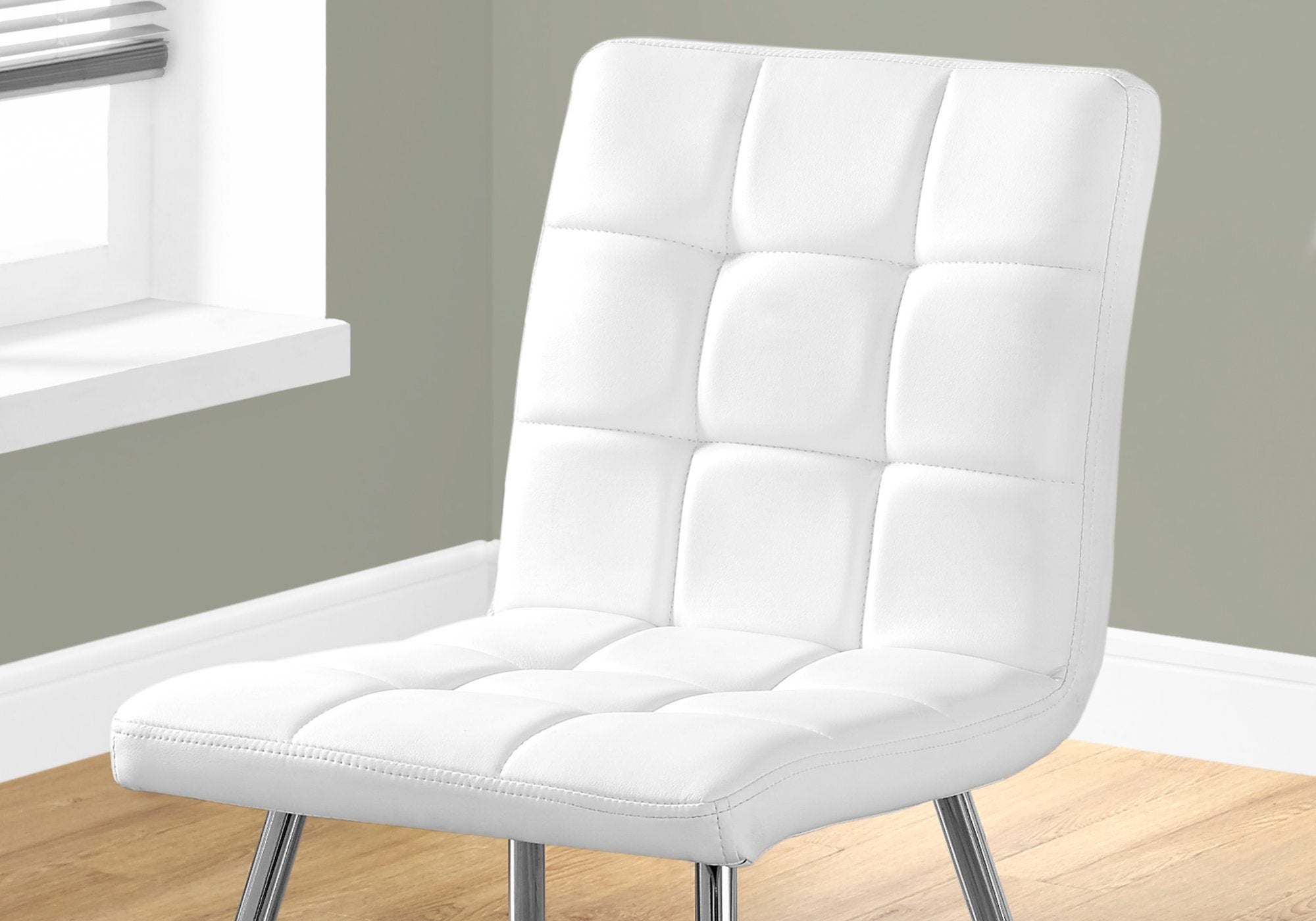 DINING CHAIR - 2PCS / 32""H / WHITE LEATHER-LOOK / CHROME