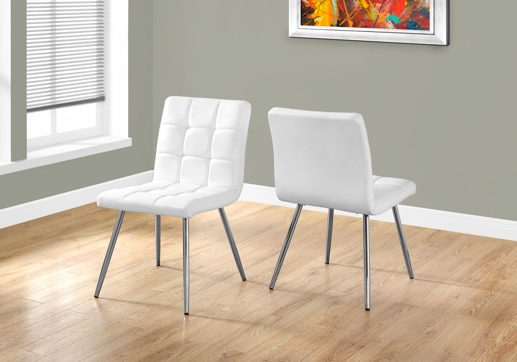 DINING CHAIR - 2PCS / 32""H / WHITE LEATHER-LOOK / CHROME