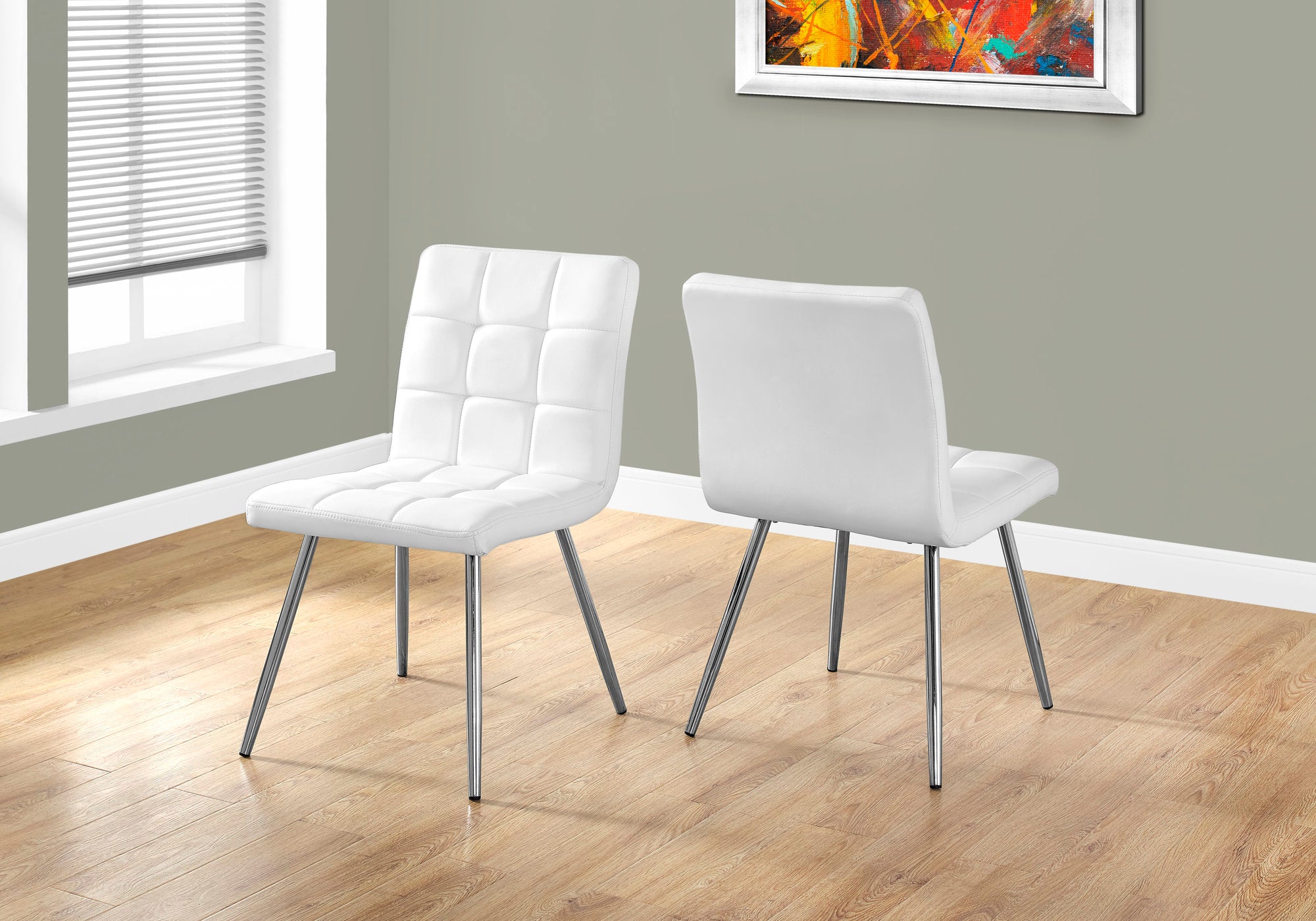 DINING CHAIR - 2PCS / 32""H / WHITE LEATHER-LOOK / CHROME