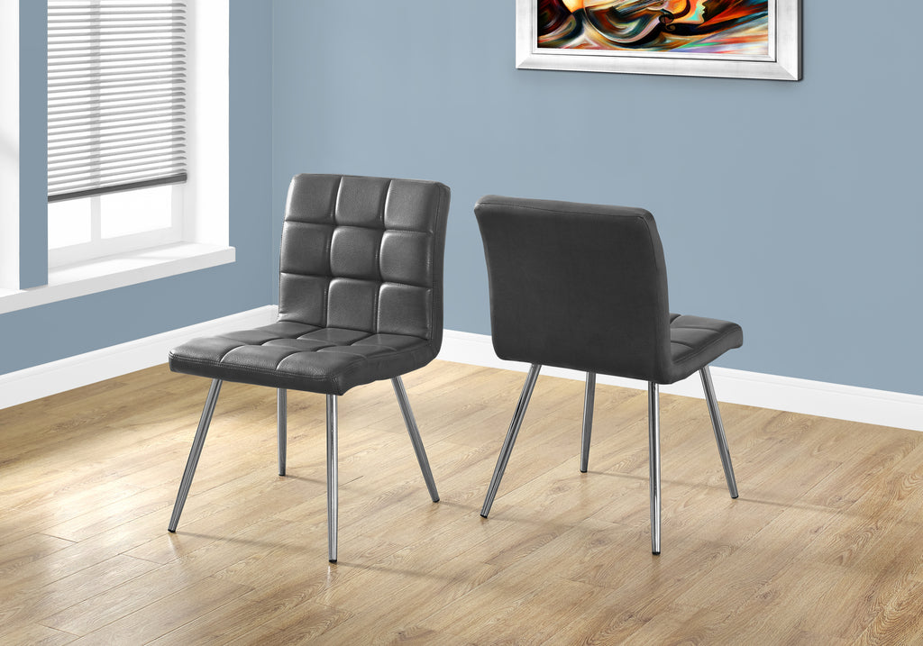 DINING CHAIR - 2PCS / 32""H / GREY LEATHER-LOOK / CHROME