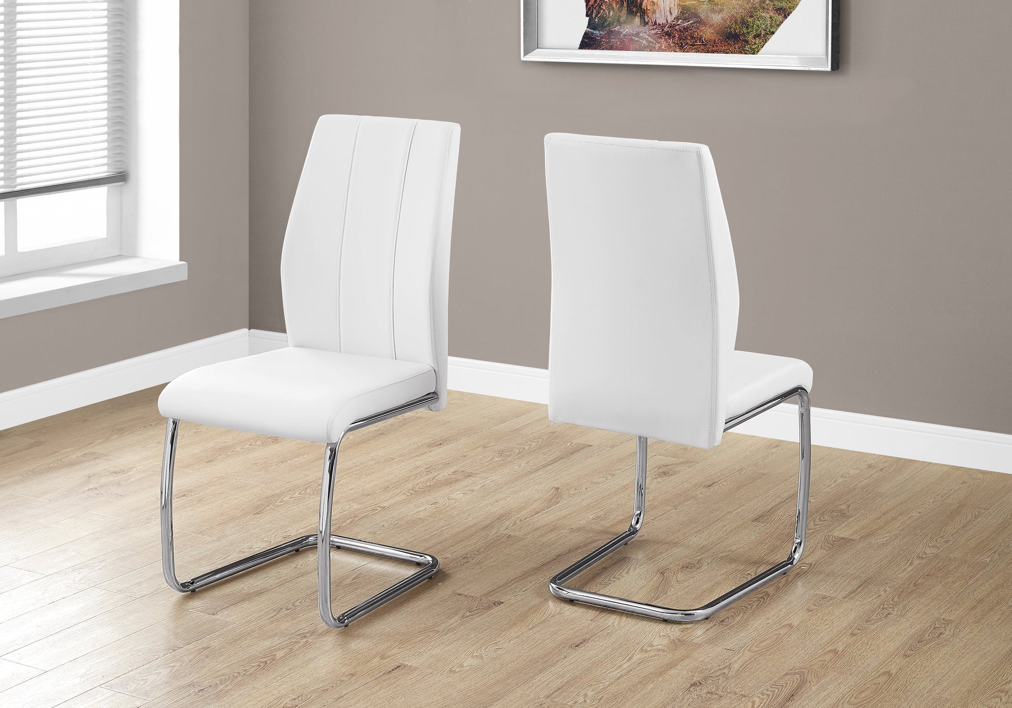 DINING CHAIR - 2PCS / 39""H / WHITE LEATHER-LOOK / CHROME