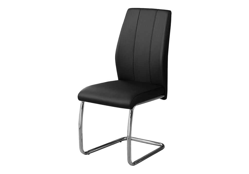 DINING CHAIR - 2PCS / 39""H / BLACK LEATHER-LOOK / CHROME