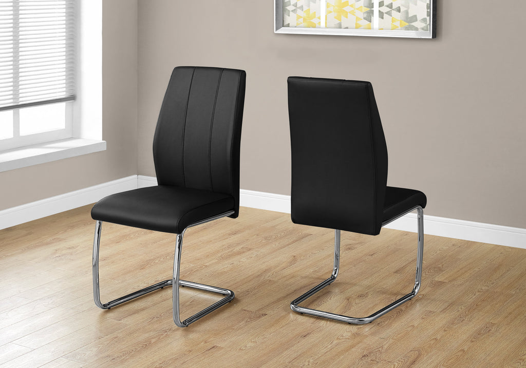 DINING CHAIR - 2PCS / 39""H / BLACK LEATHER-LOOK / CHROME