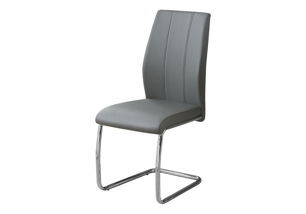 DINING CHAIR - 2PCS / 39""H / GREY LEATHER-LOOK / CHROME