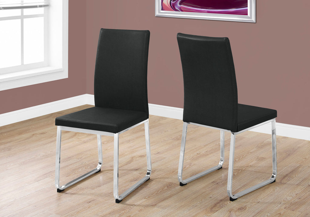 DINING CHAIR - 2PCS / 38""H / BLACK LEATHER-LOOK / CHROME