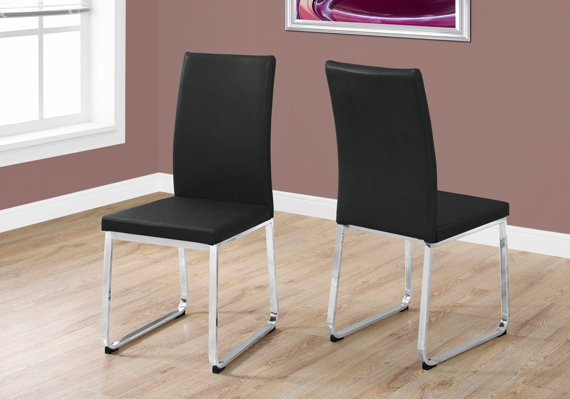 DINING CHAIR - 2PCS / 38""H / BLACK LEATHER-LOOK / CHROME