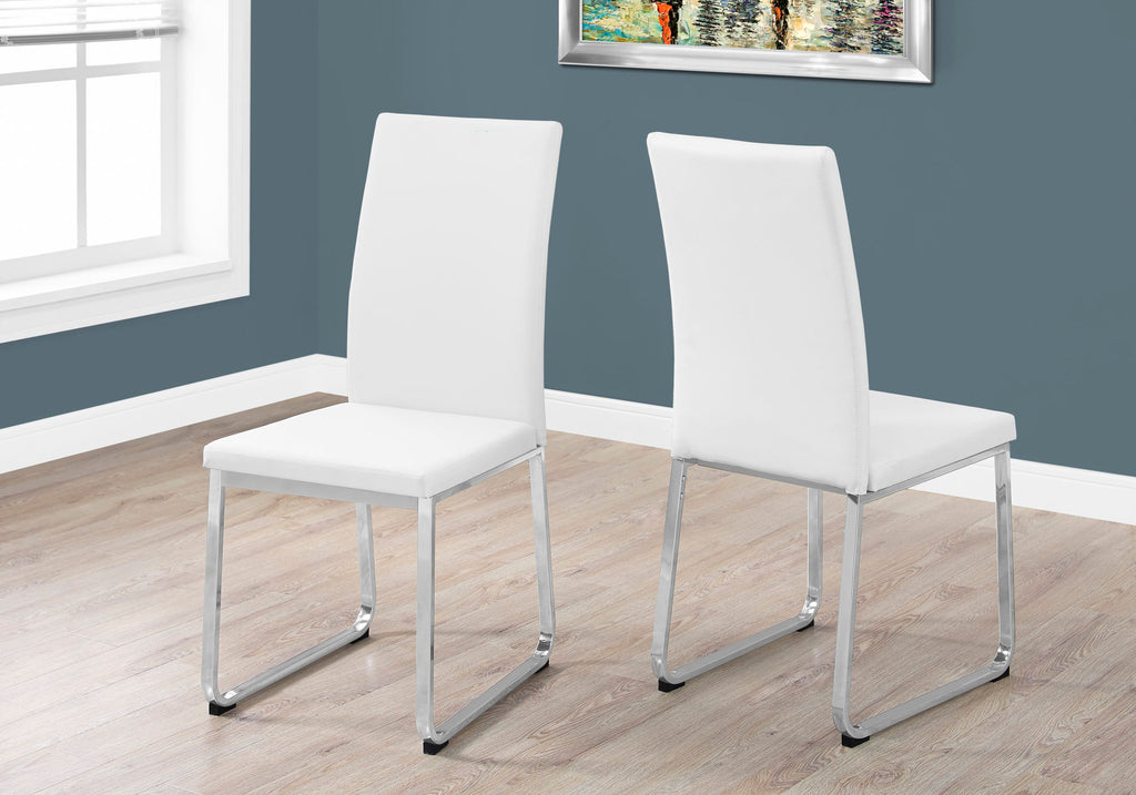 DINING CHAIR - 2PCS / 38""H / WHITE LEATHER-LOOK / CHROME