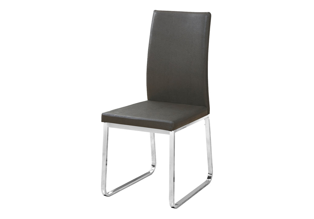 DINING CHAIR - 2PCS / 38""H / GREY LEATHER-LOOK / CHROME