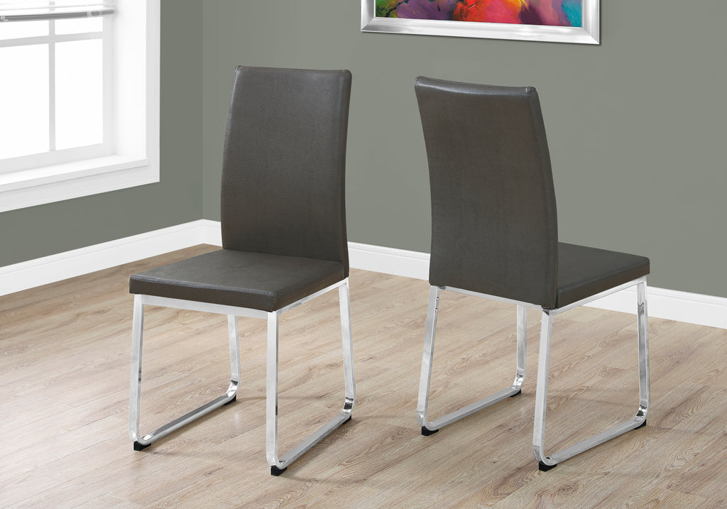 DINING CHAIR - 2PCS / 38""H / GREY LEATHER-LOOK / CHROME