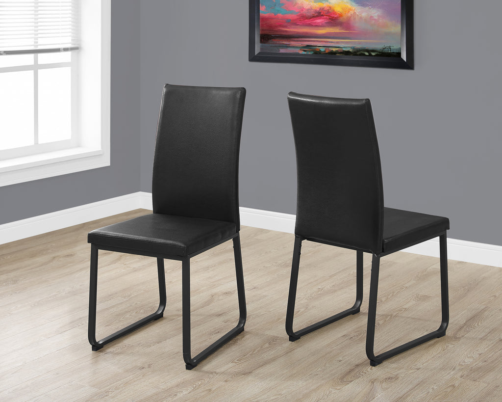 DINING CHAIR - 2PCS / 38""H / BLACK LEATHER-LOOK / BLACK