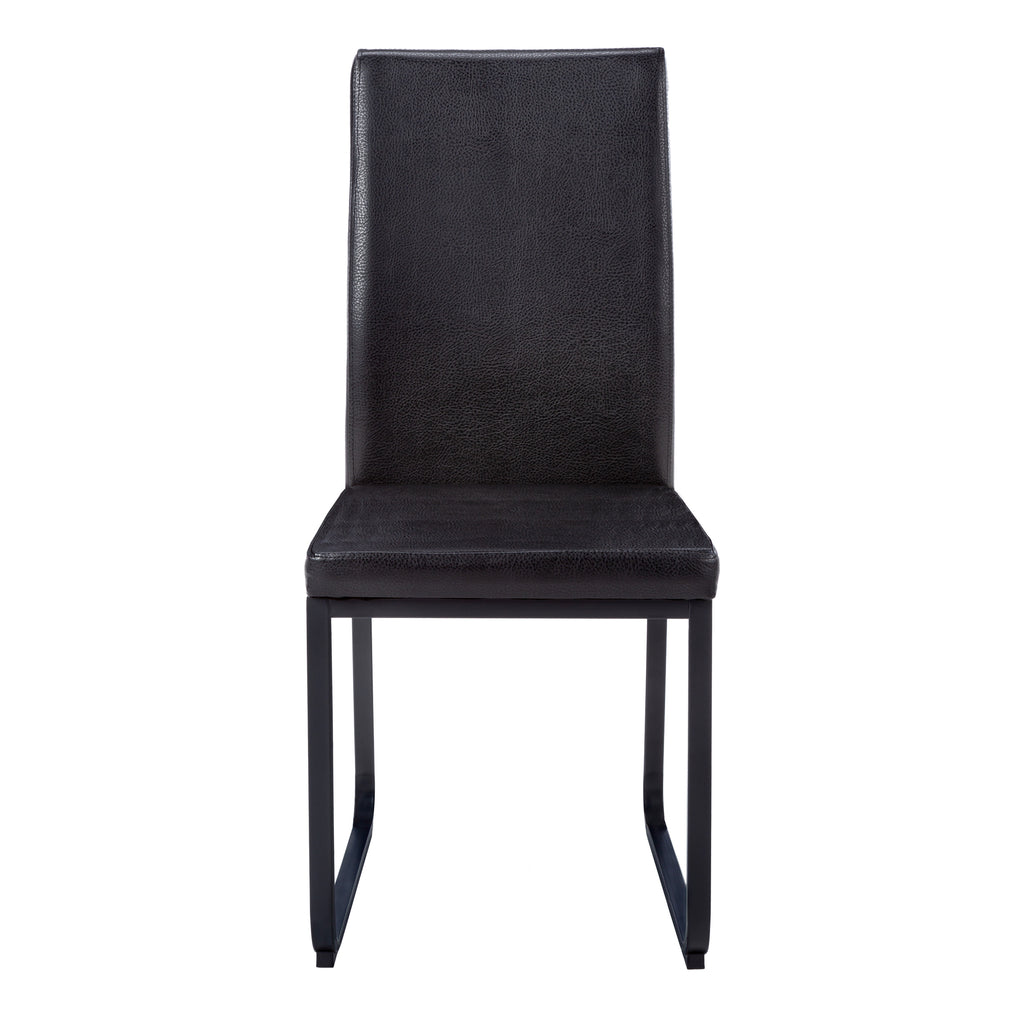 DINING CHAIR - 2PCS / 38""H / BLACK LEATHER-LOOK / BLACK