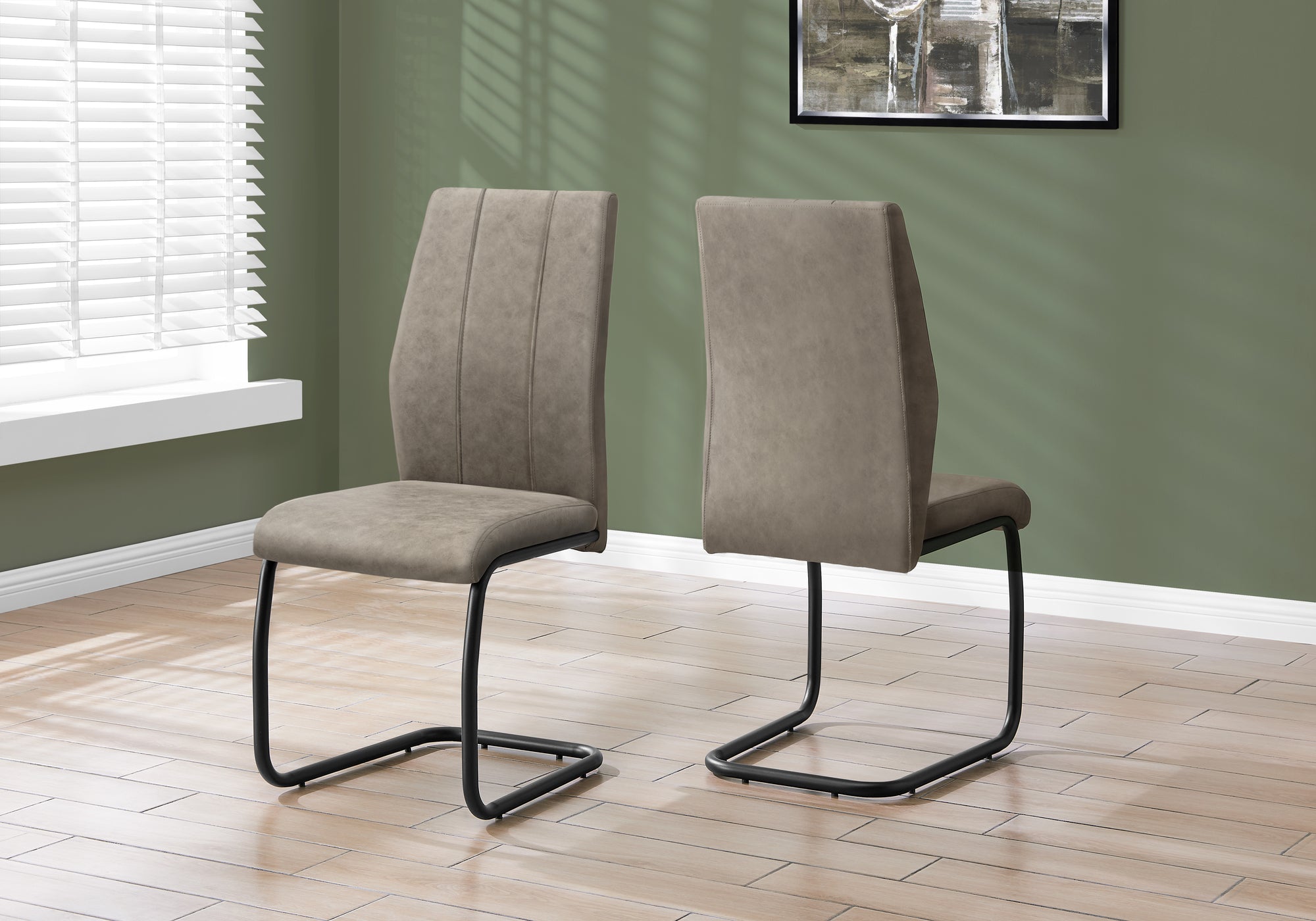 DINING CHAIR - 2PCS / 39""H / TAUPE FABRIC / BLACK METAL