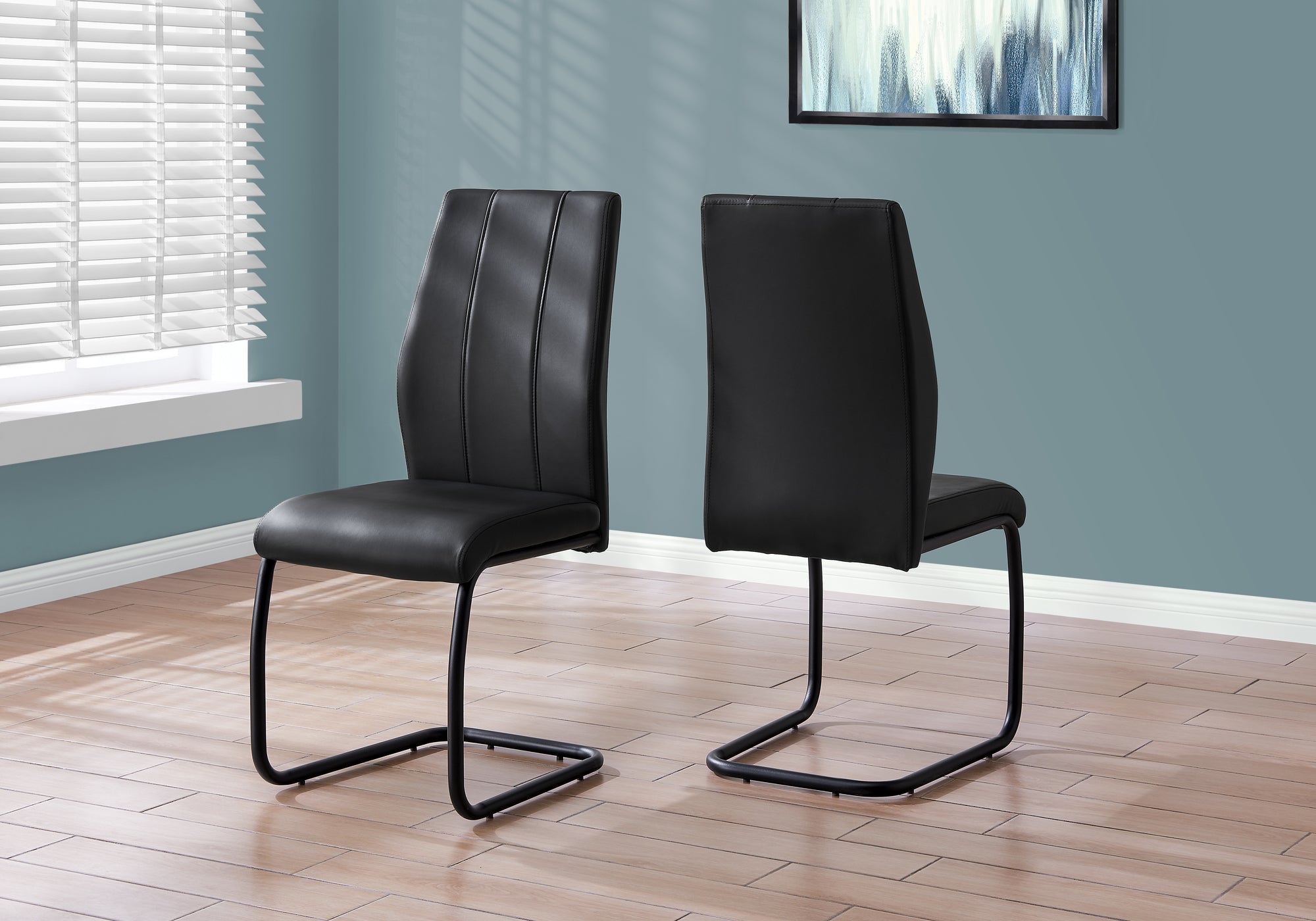 DINING CHAIR - 2PCS / 39""H / BLACK LEATHER-LOOK / METAL