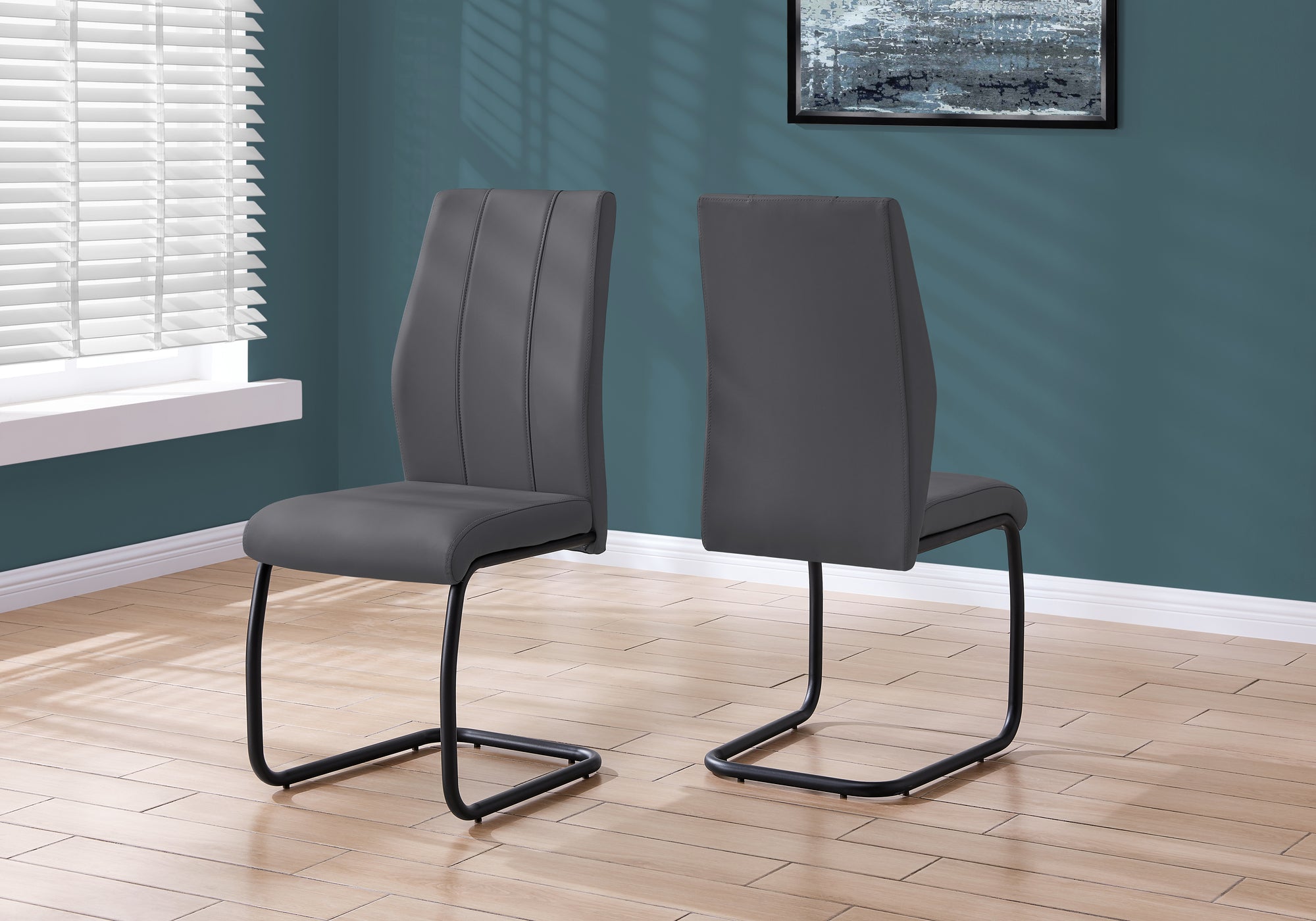 DINING CHAIR - 2PCS / 39""H / GREY LEATHER-LOOK / METAL