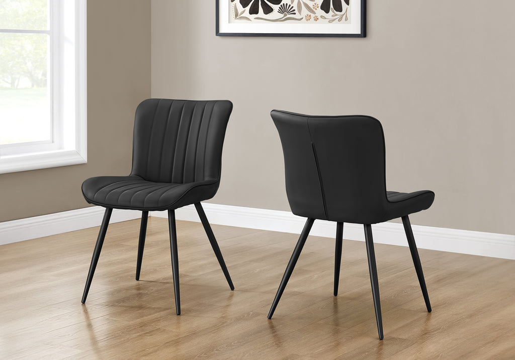 DINING CHAIR - 2PCS / 33""H / BLACK LEATHER-LOOK / BLACK