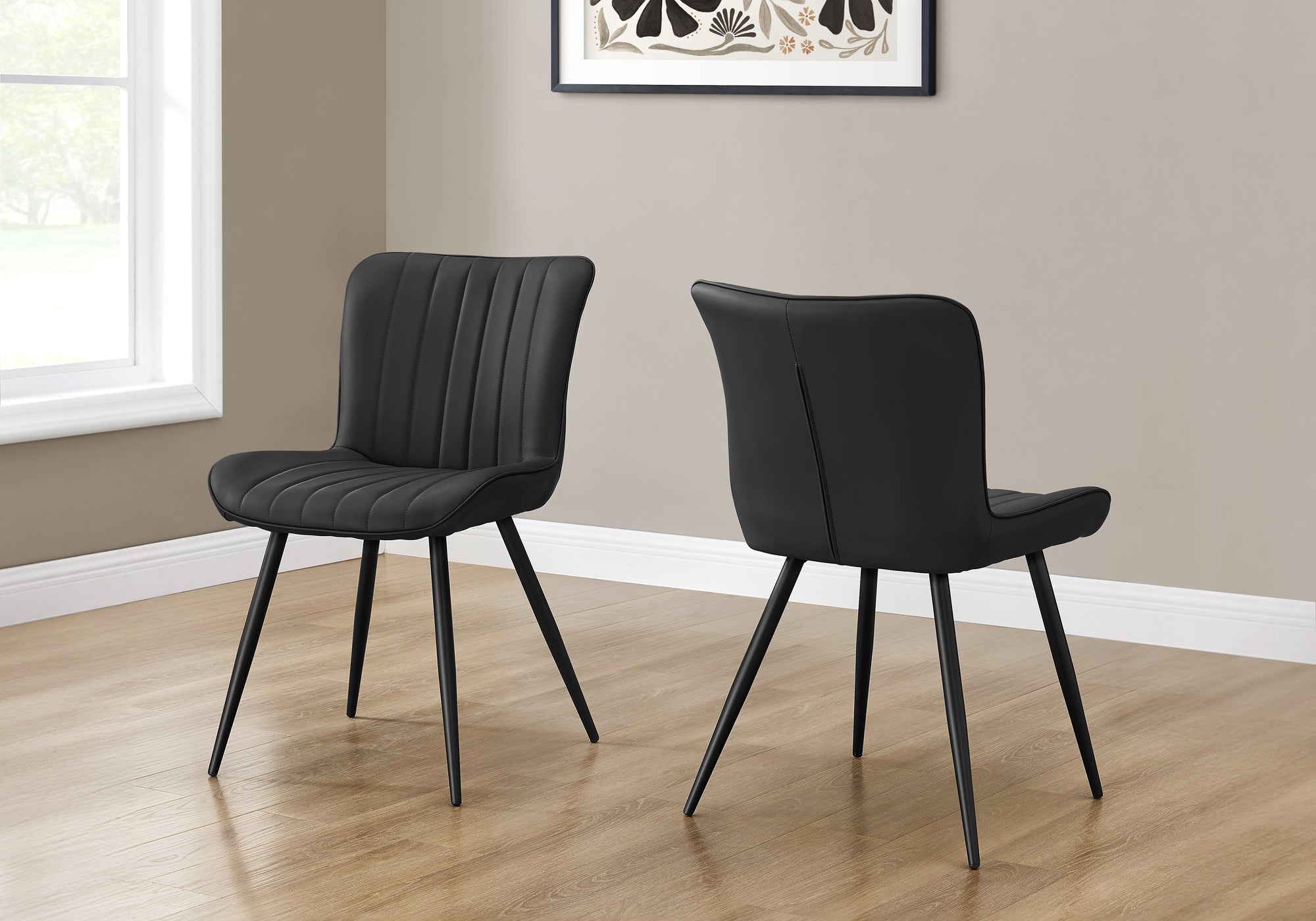 DINING CHAIR - 2PCS / 33""H / BLACK LEATHER-LOOK / BLACK