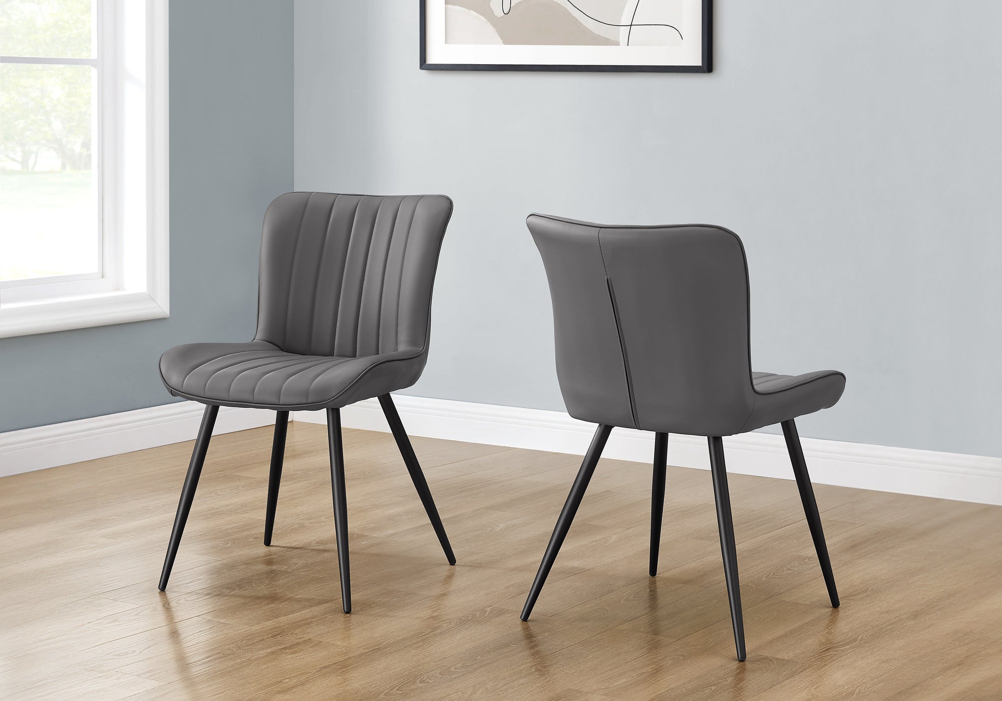 DINING CHAIR - 2PCS / 33""H / GREY LEATHER-LOOK / BLACK METAL