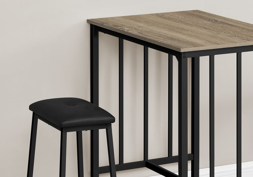 DINING SET - 3PCS COUNTER HEIGHT DARK TAUPE / BLACK METAL