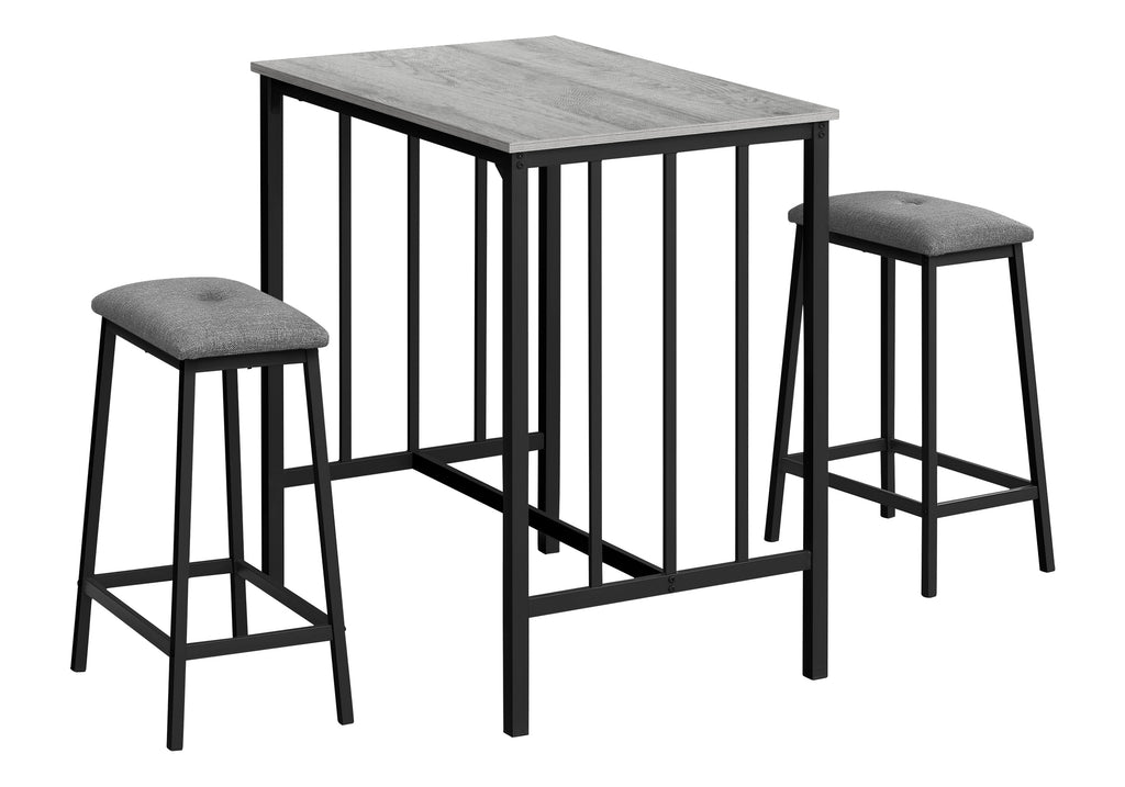 DINING SET - 3PCS COUNTER HEIGHT / GREY TOP / BLACK METAL