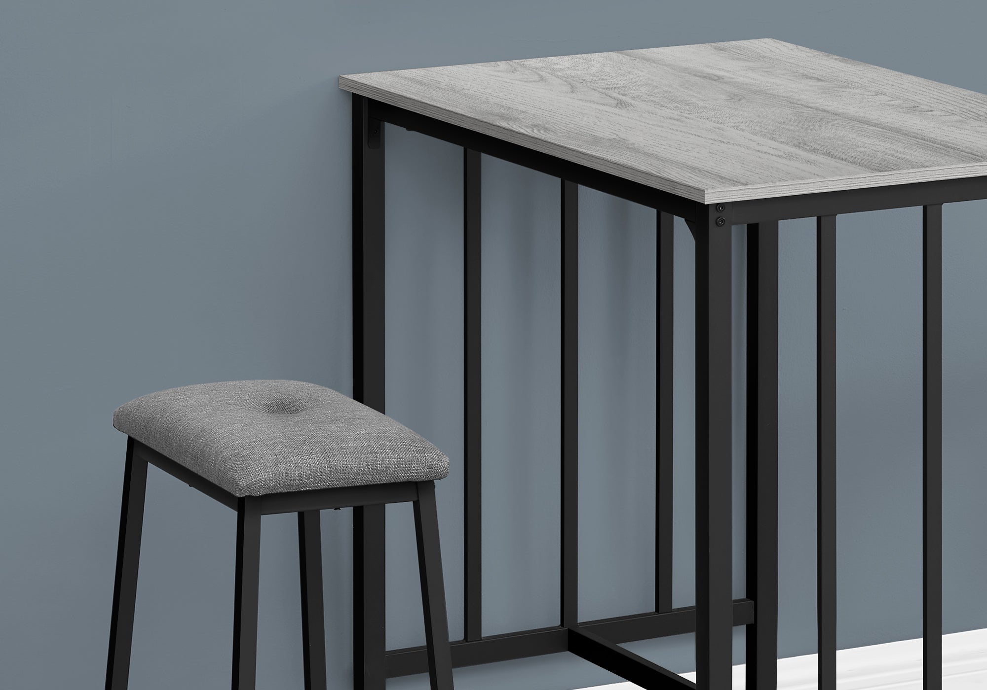 DINING SET - 3PCS COUNTER HEIGHT / GREY TOP / BLACK METAL