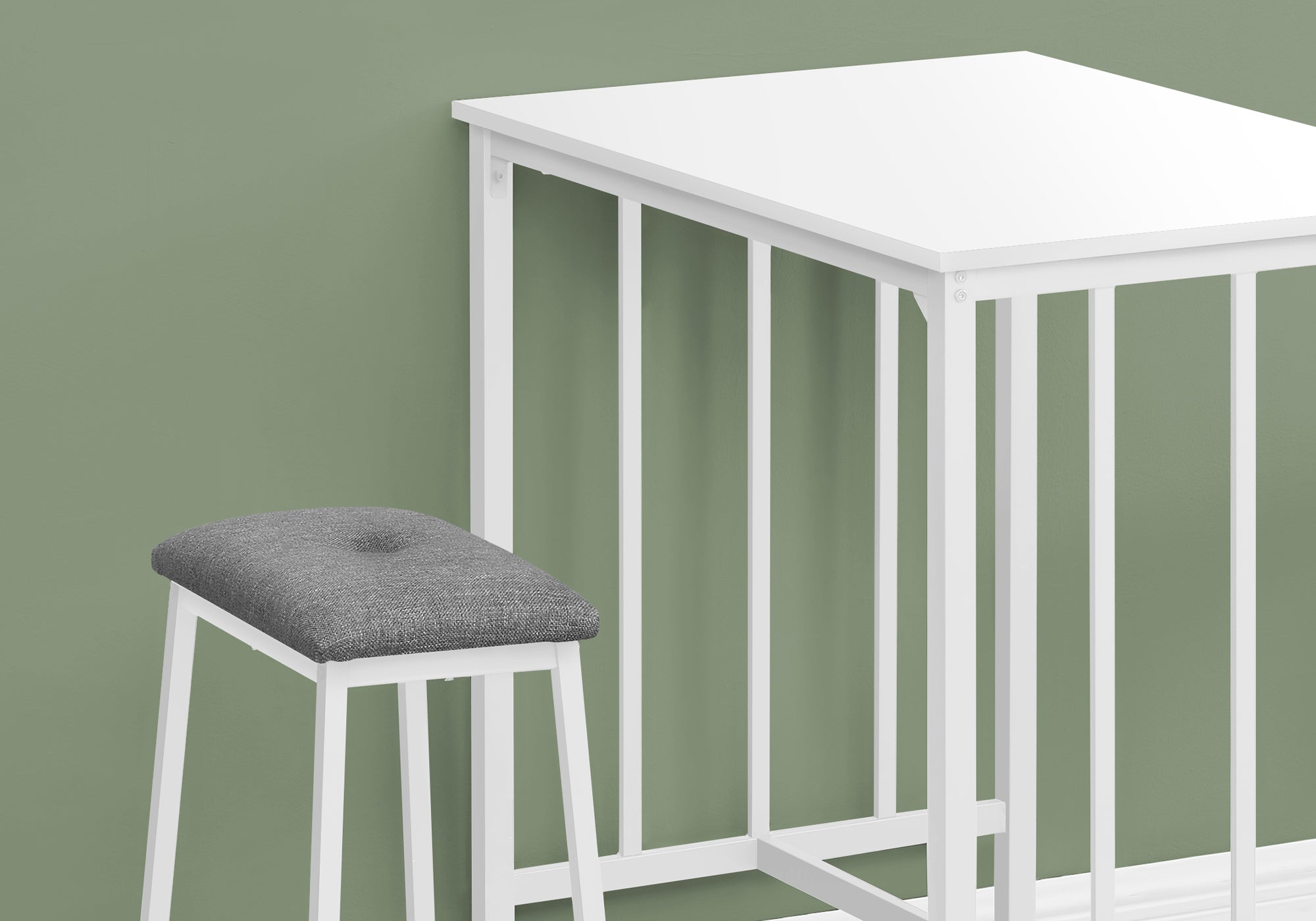 DINING SET - 3PCS COUNTER HEIGHT WHITE TOP / WHITE METAL