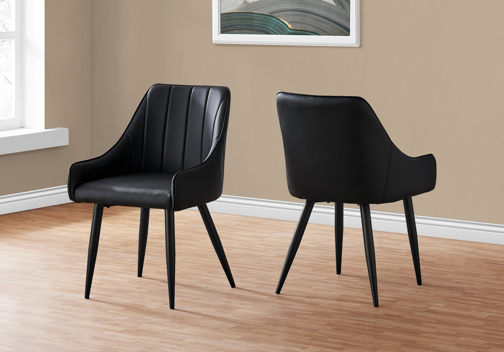 DINING CHAIR - 2PCS / 33""H / BLACK LEATHER-LOOK / BLACK