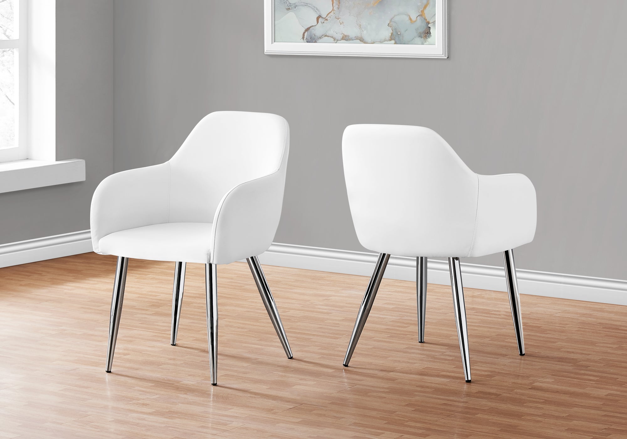 DINING CHAIR - 2PCS / 33""H / WHITE LEATHER-LOOK / CHROME
