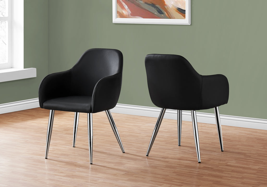 DINING CHAIR - 2PCS / 33""H / BLACK LEATHER-LOOK / CHROME