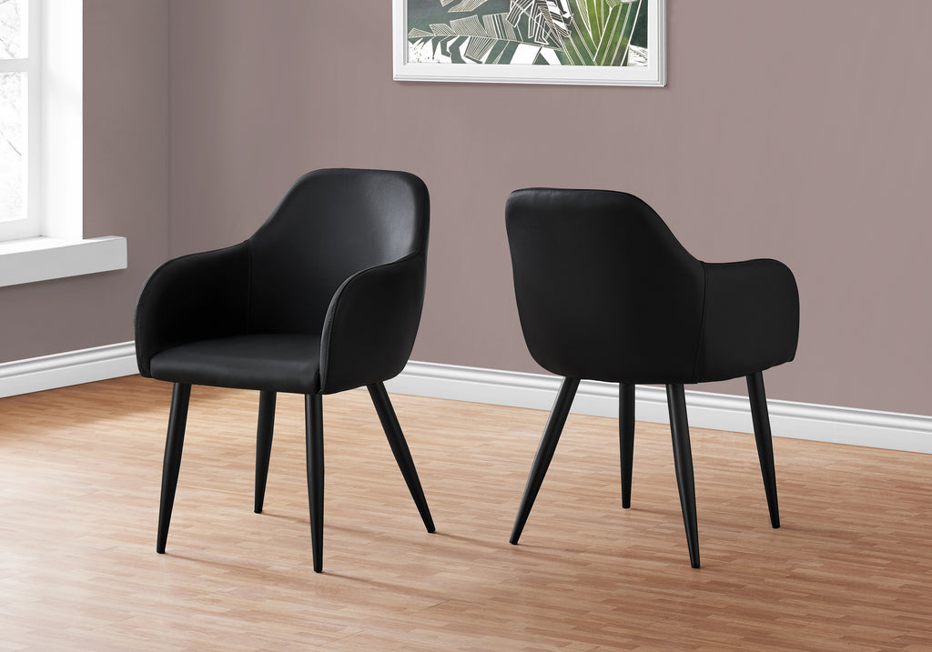 DINING CHAIR - 2PCS / 33""H / BLACK LEATHER-LOOK / BLACK