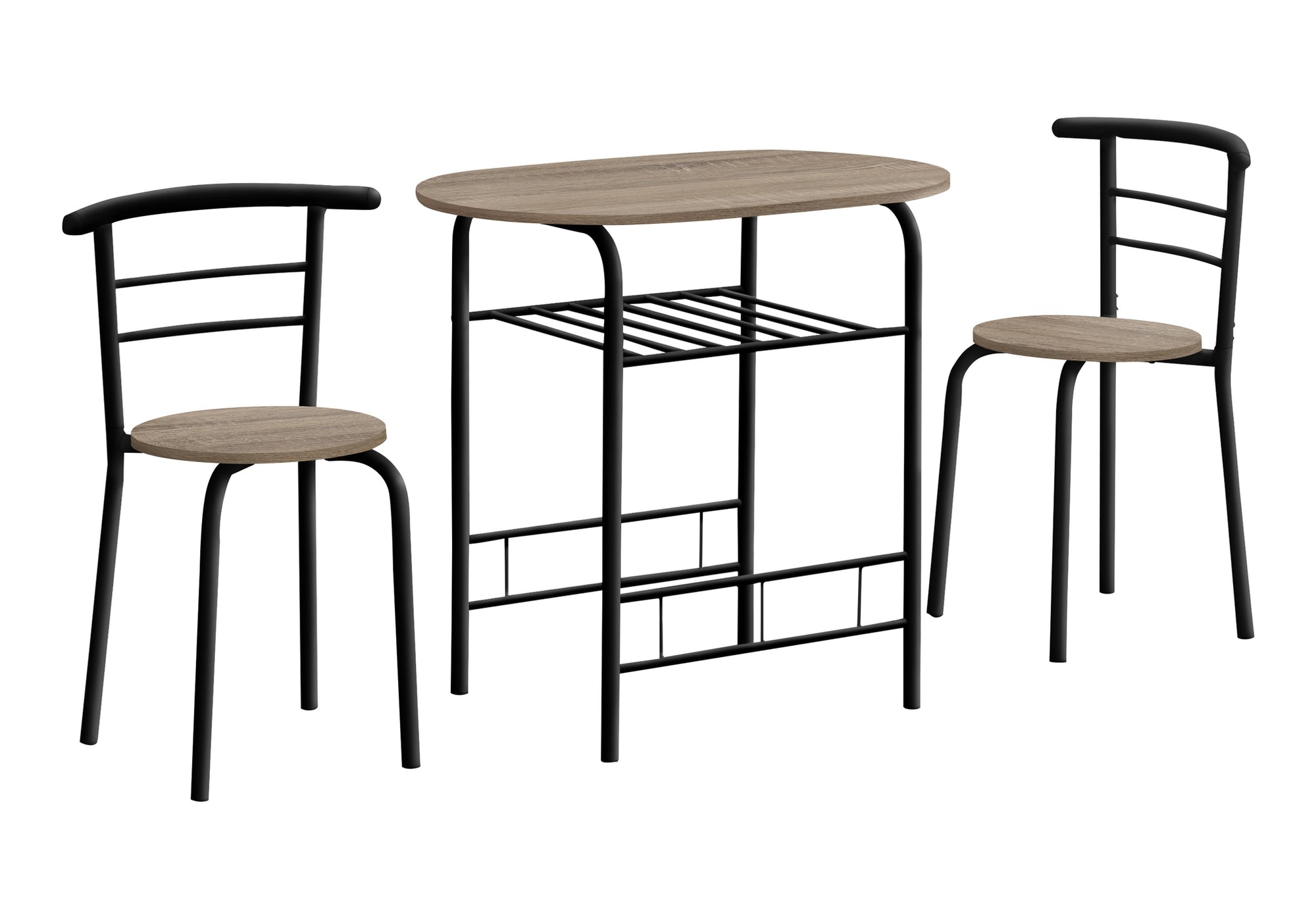 DINING SET - 3PCS SET / DARK TAUPE TOP / BLACK METAL