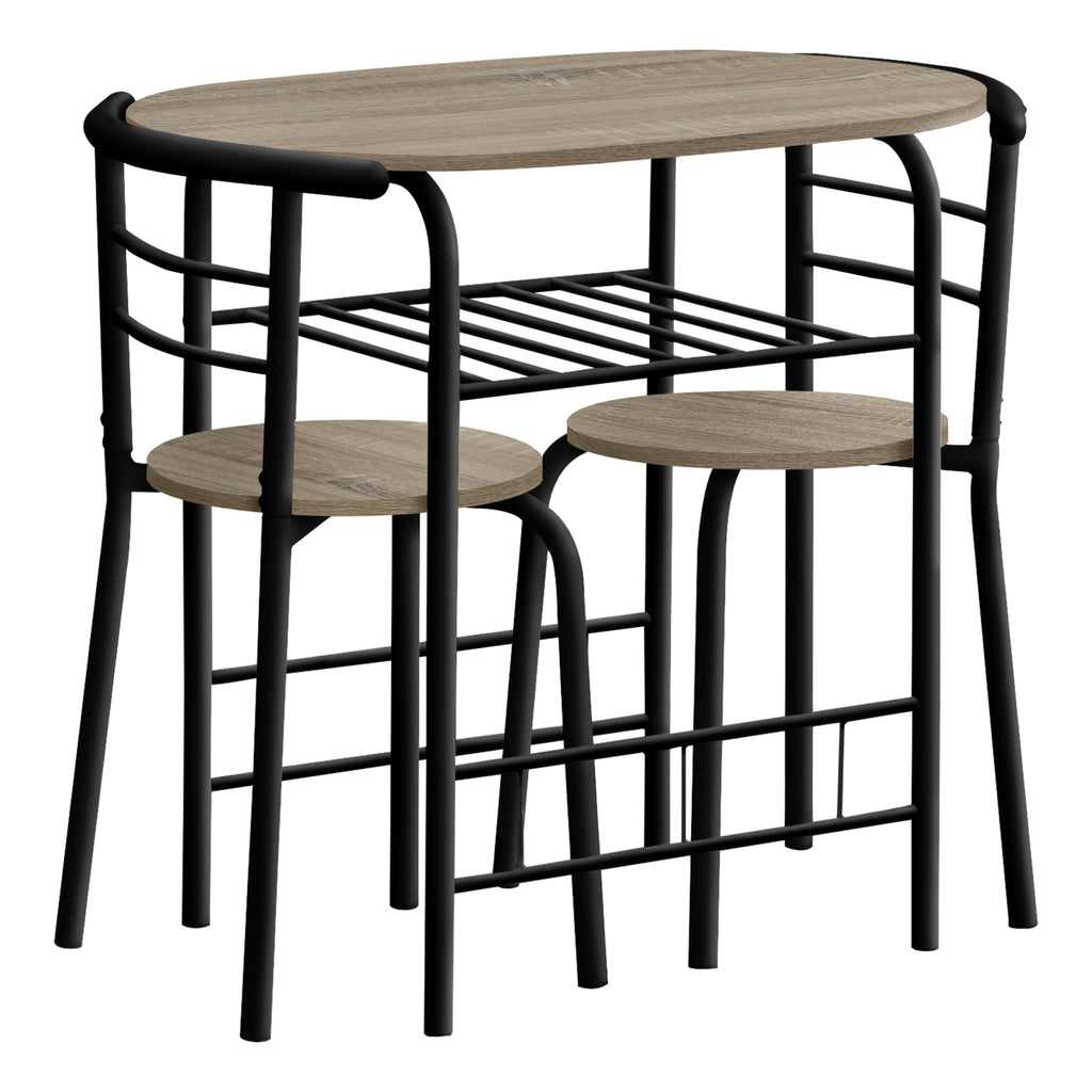 DINING SET - 3PCS SET / DARK TAUPE TOP / BLACK METAL