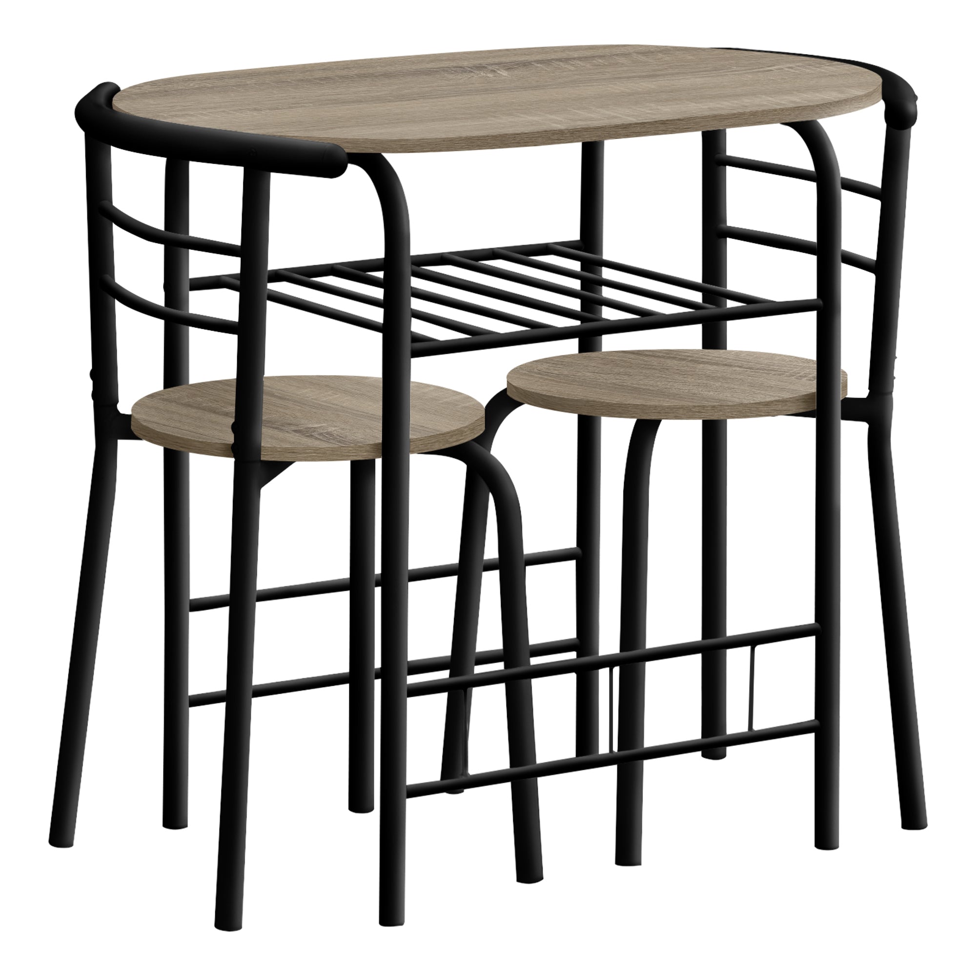 DINING SET - 3PCS SET / DARK TAUPE TOP / BLACK METAL