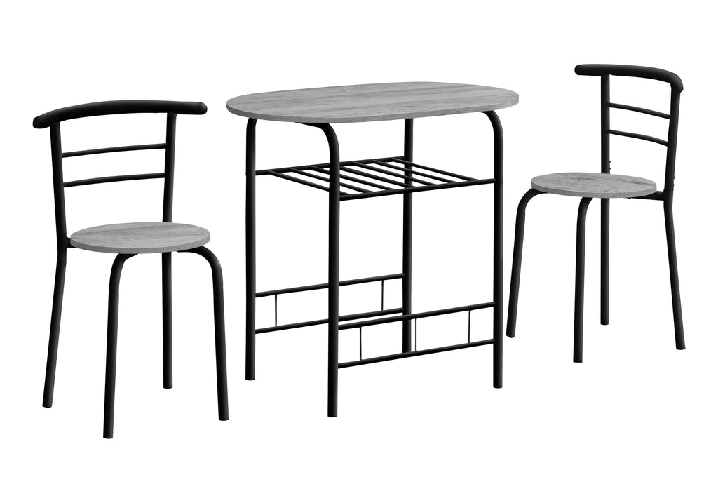 DINING SET - 3PCS SET / GREY TOP / BLACK METAL