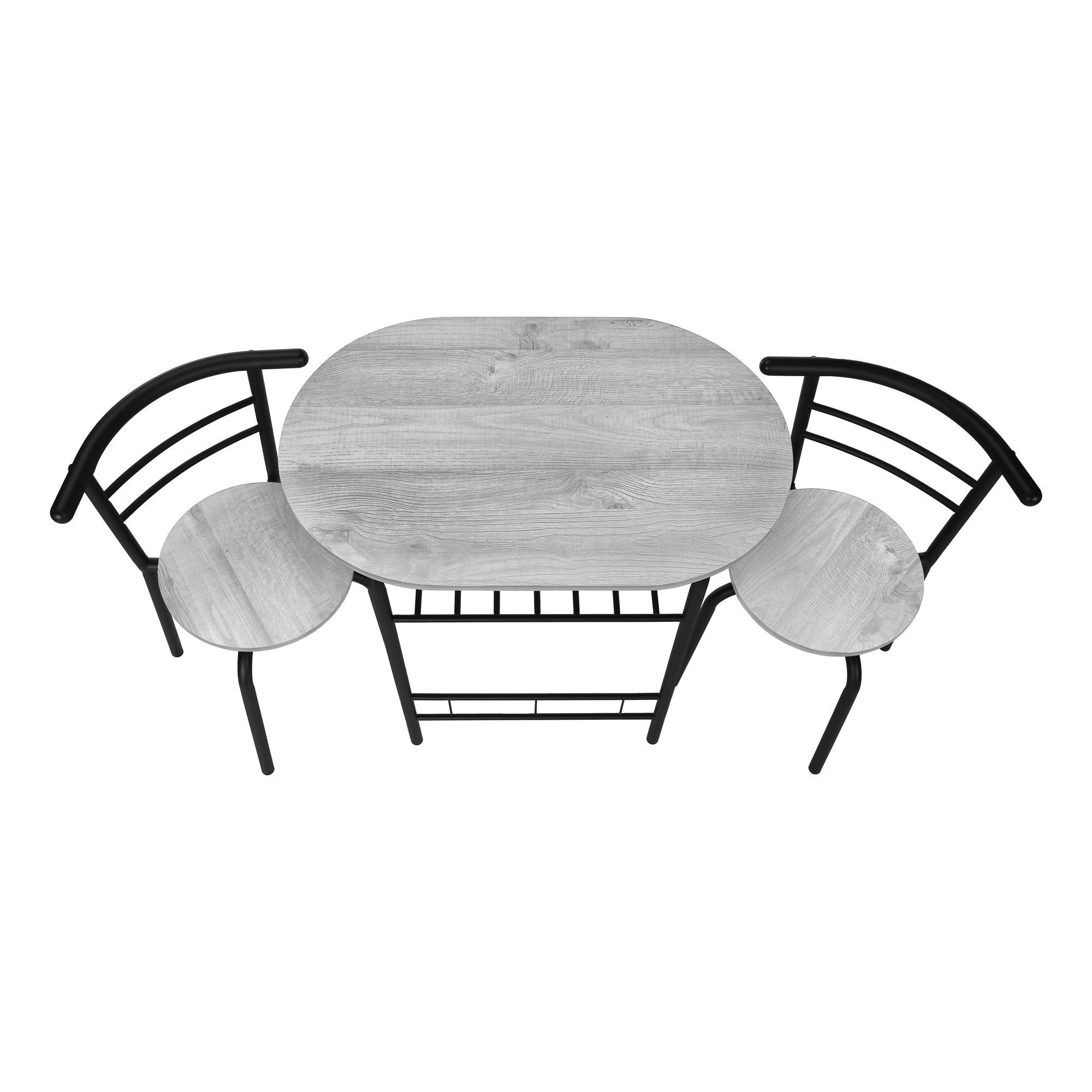 DINING SET - 3PCS SET / GREY TOP / BLACK METAL