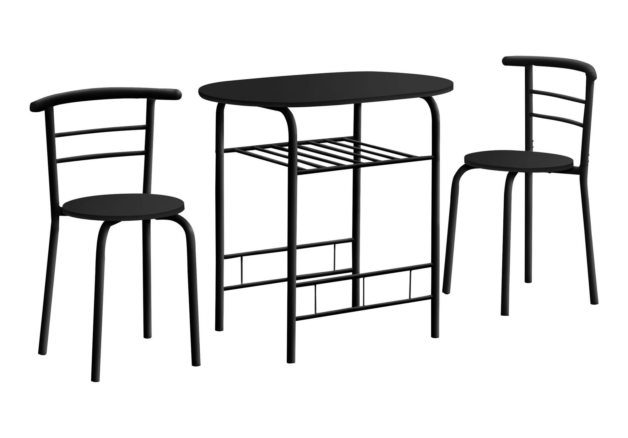DINING SET - 3PCS SET / BLACK TOP / BLACK METAL
