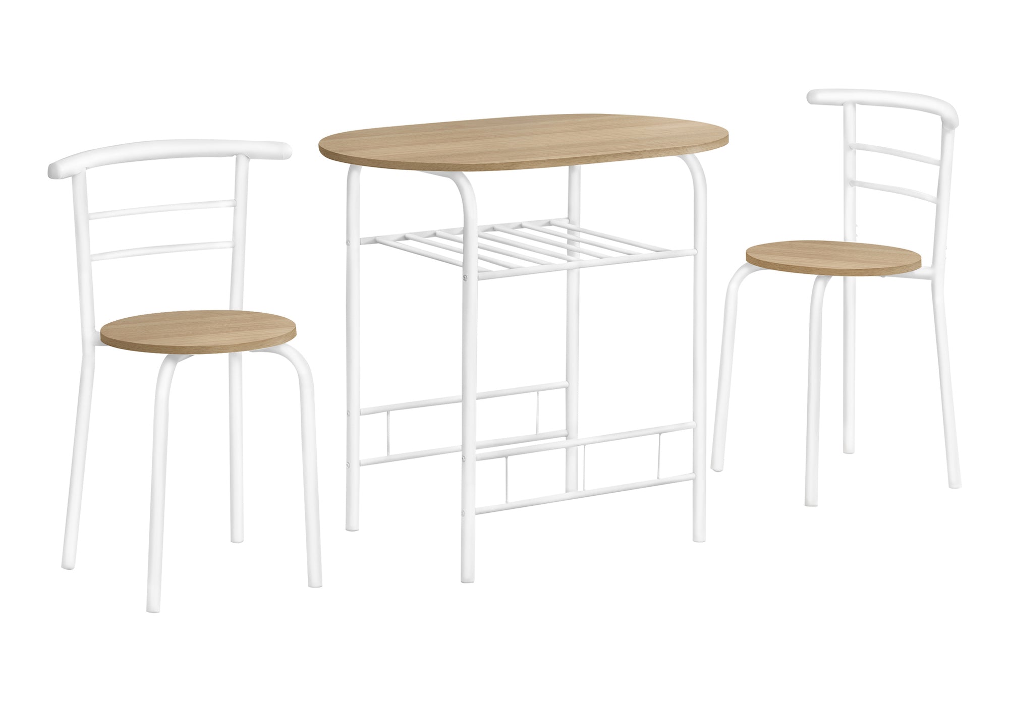 DINING SET - 3PCS SET / NATURAL TOP / WHITE METAL