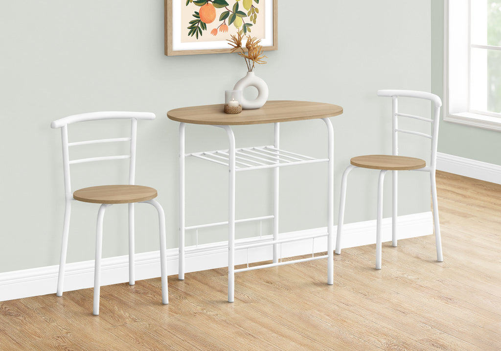 DINING SET - 3PCS SET / NATURAL TOP / WHITE METAL