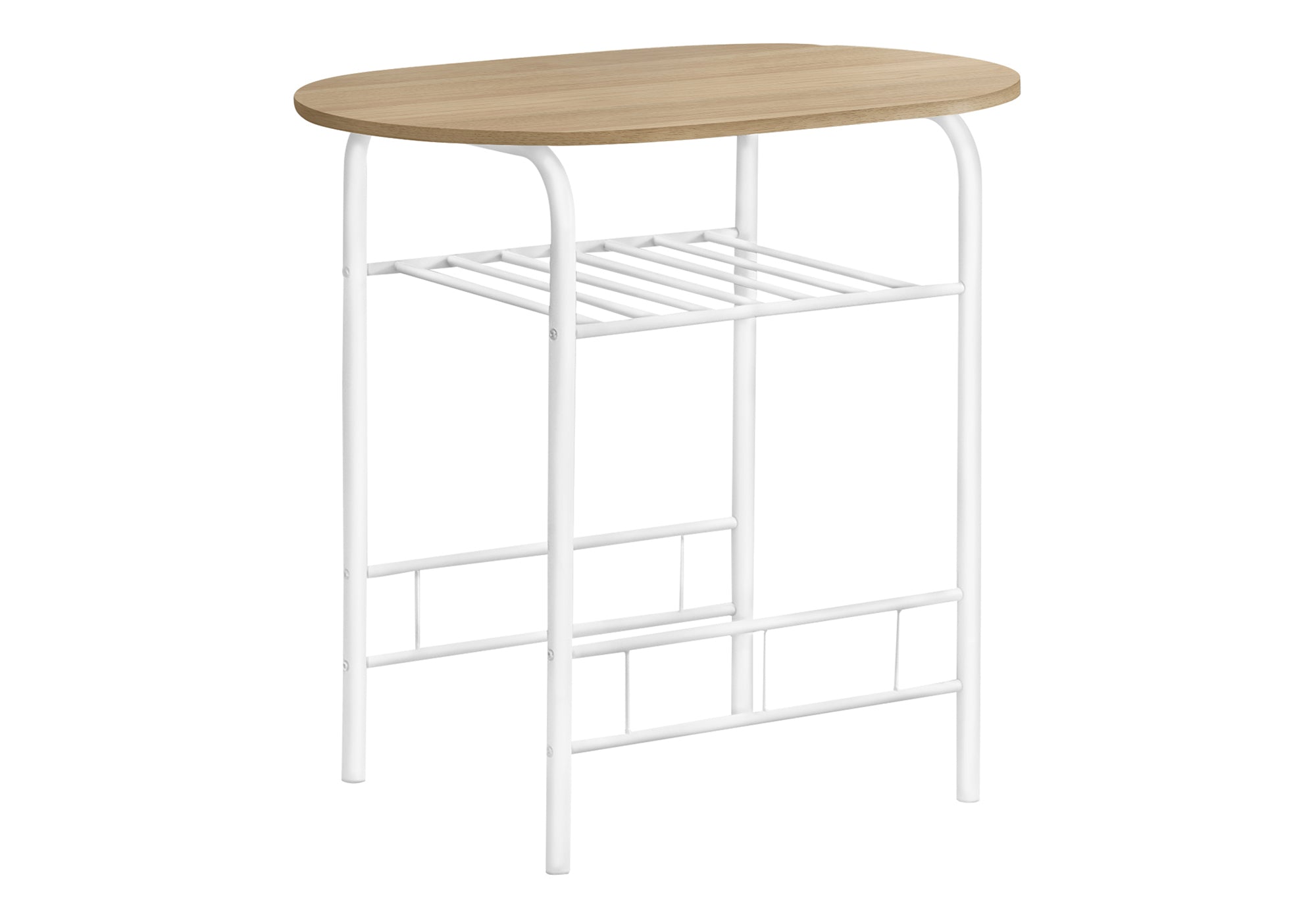 DINING SET - 3PCS SET / NATURAL TOP / WHITE METAL