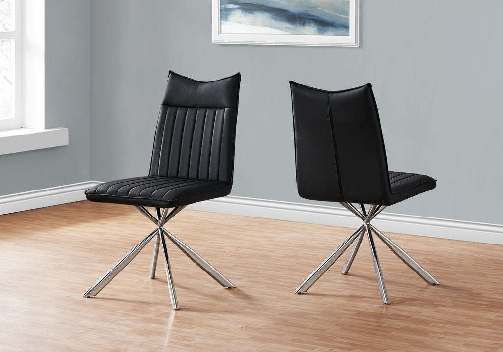 DINING CHAIR - 2PCS / 36""H / BLACK LEATHER-LOOK / CHROME