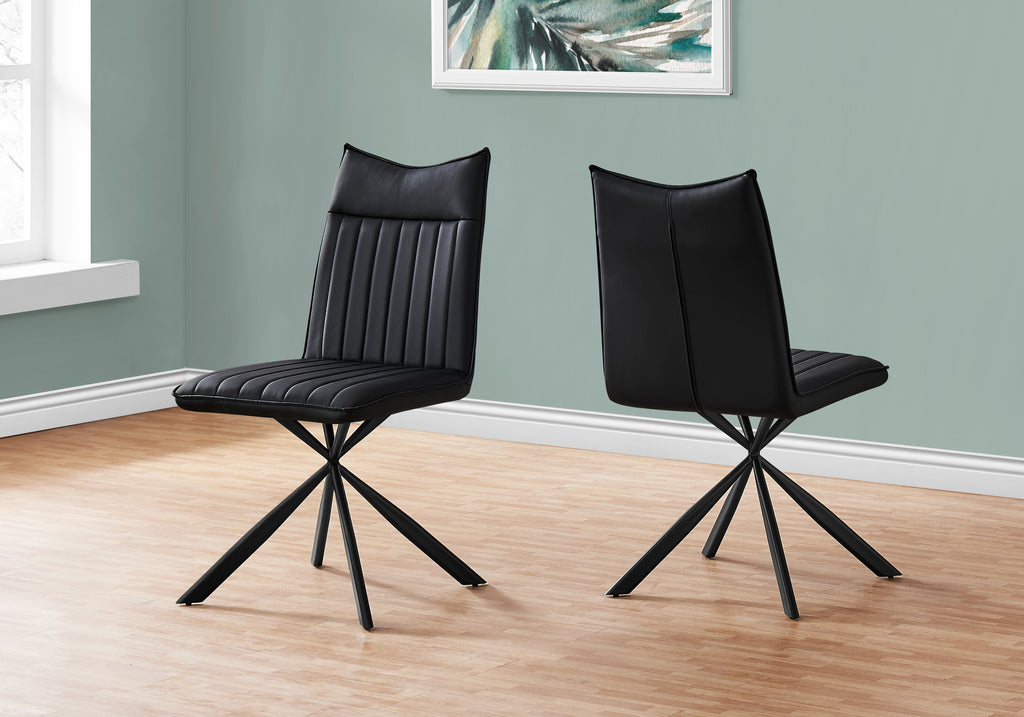 DINING CHAIR - 2PCS / 36""H / BLACK LEATHER-LOOK / BLACK