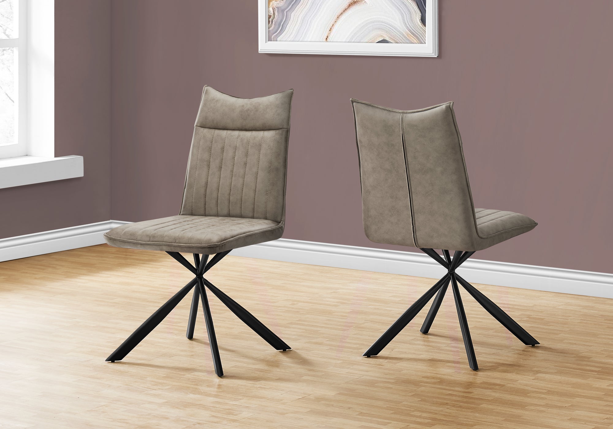 DINING CHAIR - 2PCS / 36""H / TAUPE FABRIC / BLACK METAL