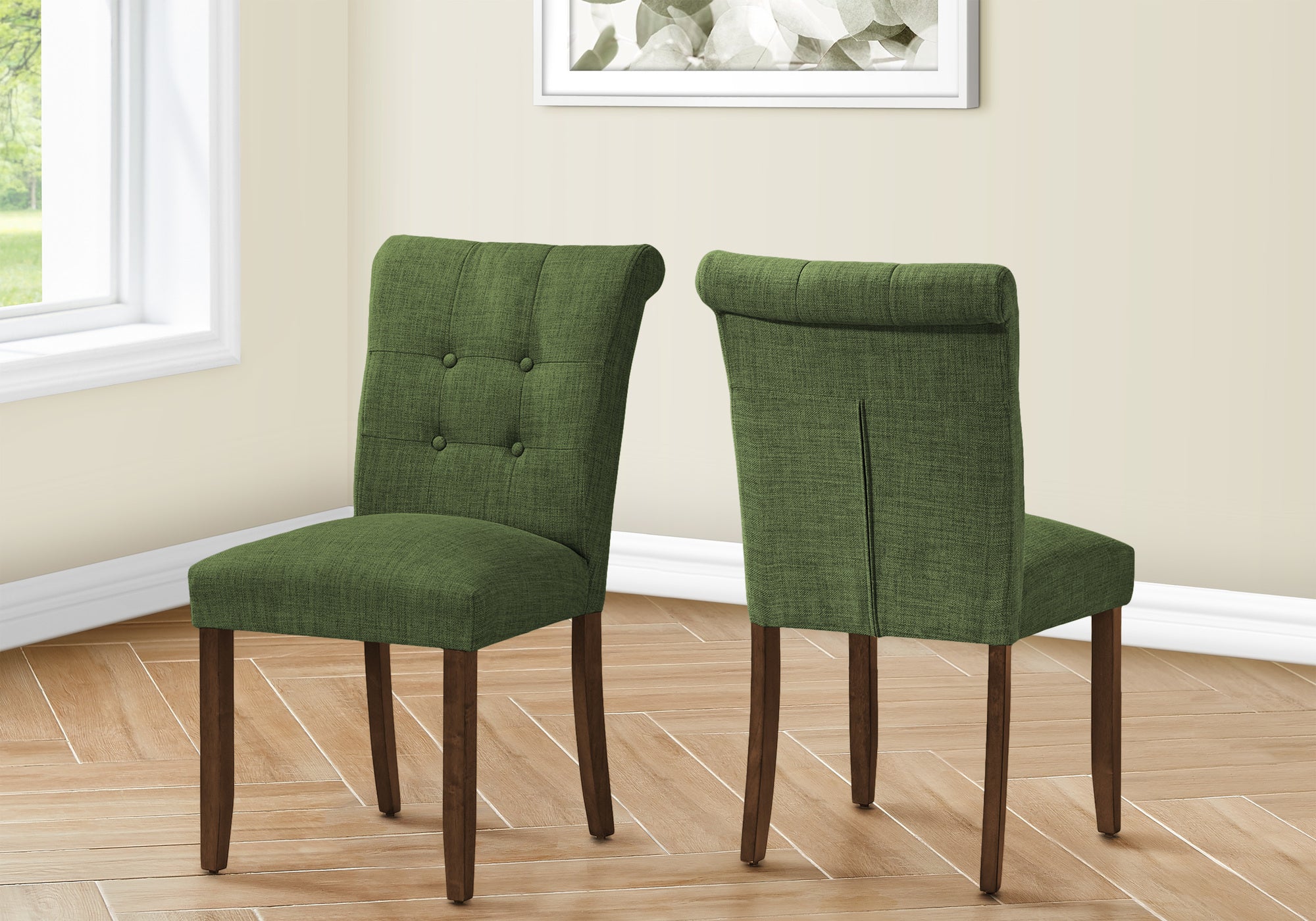 DINING CHAIR - 2PCS / 38""H UPHOLSTERED GREEN FABRIC