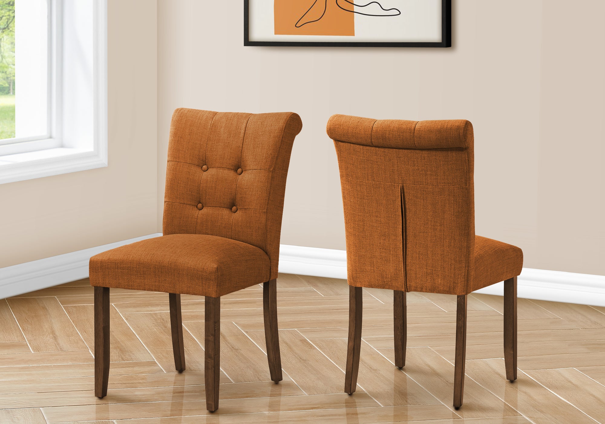 DINING CHAIR - 2PCS / 38""H UPHOLSTERED ORANGE FABRIC
