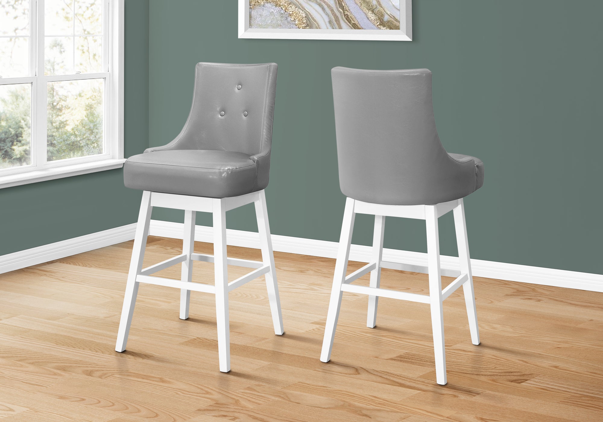 BARSTOOL - 2PCS / 46""H / GREY LEATHER-LOOK / SWIVEL