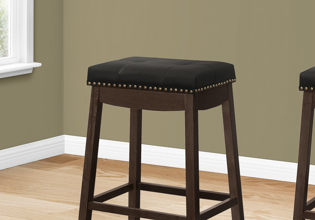 BARSTOOL - 2PCS / 29""H / BLACK LEATHER-LOOK / ESPRESSO