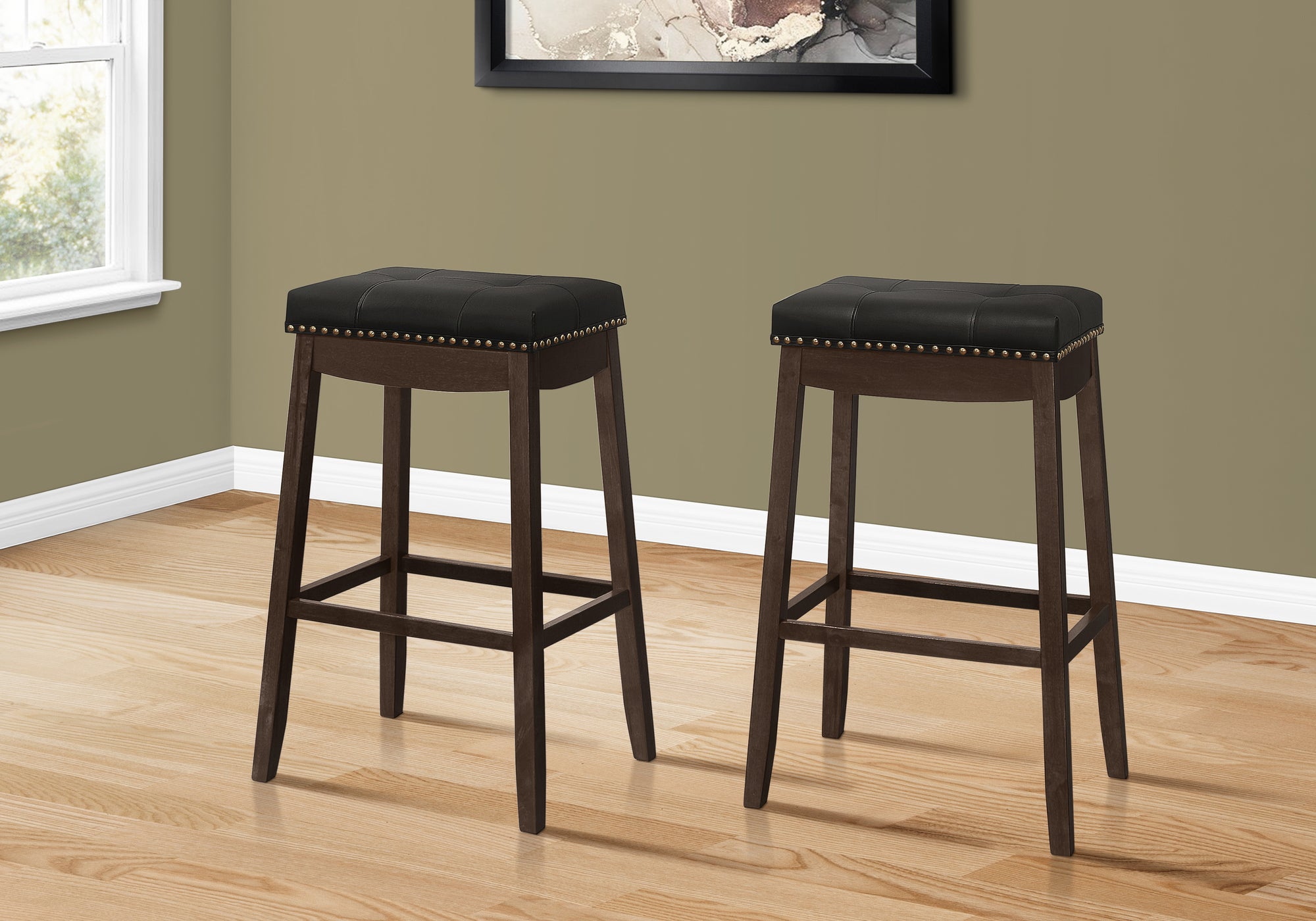BARSTOOL - 2PCS / 29""H / BLACK LEATHER-LOOK / ESPRESSO