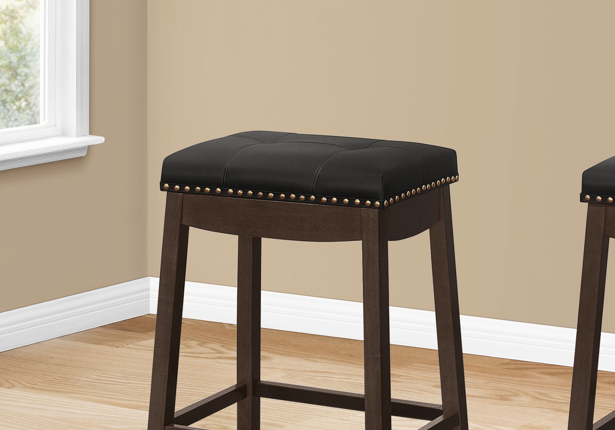 BARSTOOL - 2PCS / 24""H / BLACK LEATHER-LOOK / ESPRESSO